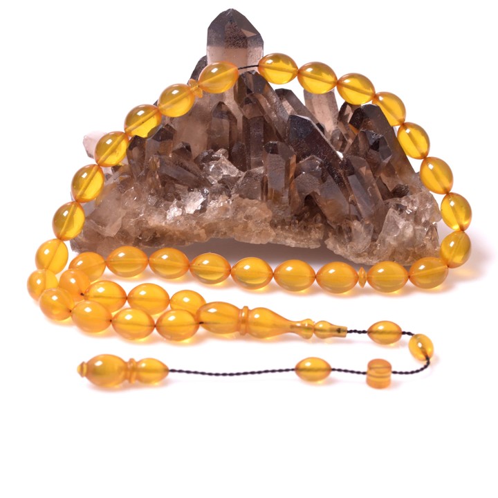 Sarı Renk Sıkma Kehribar Tesbih - 8*11 mm