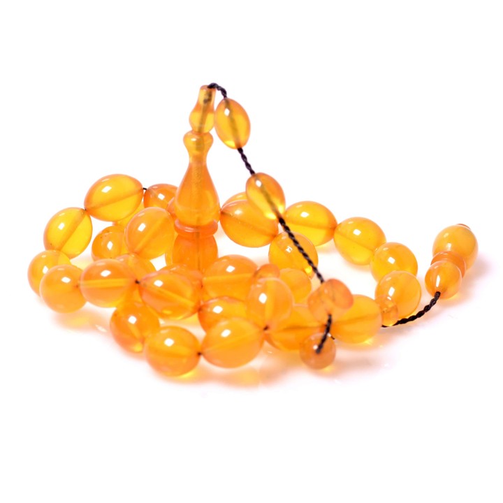 Sarı Renk Sıkma Kehribar Tesbih - 8*11 mm