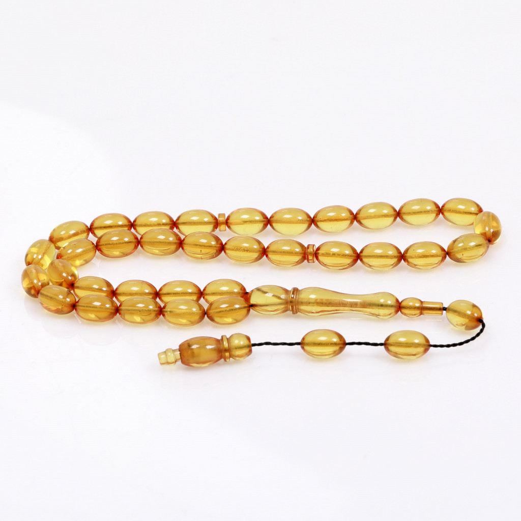 Sarı Renk Sıkma Kehribar Tesbih 7*11 mm Sarı Renk Sıkma Kehribar Tesbih 7*11 mm