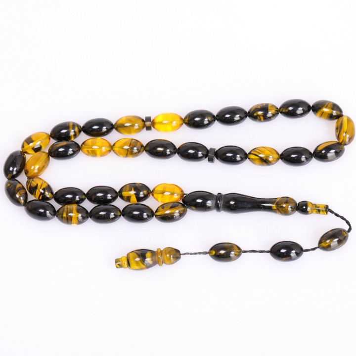 Sarı Siyah Renk Sıkma Kehribar Tesbih 7*11 mm - 2