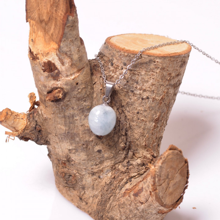 Şekilsiz Akuamarin Taşı Kolye - Çelik Malzemeli (Kararmaz)