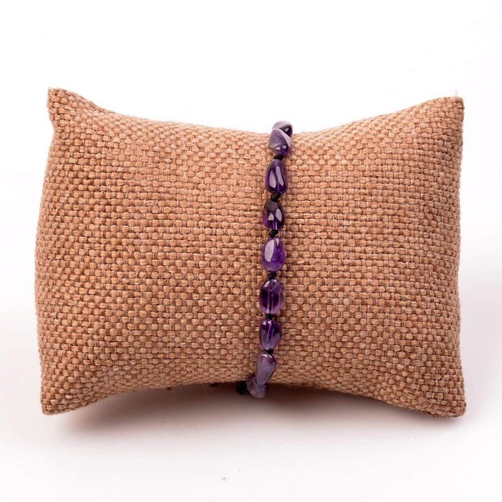 Şekilsiz Ametist Taşı Bileklik - Düğümlü Model