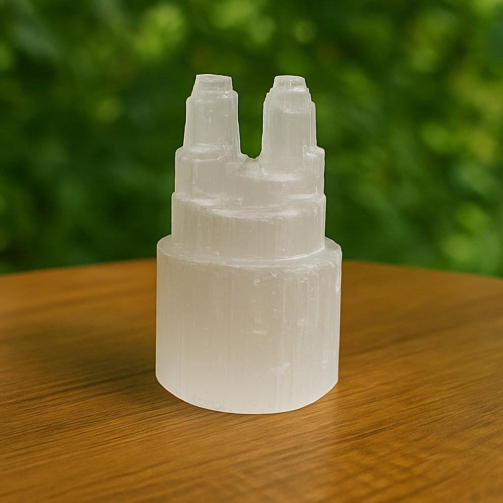 Selenit İkiz Kule - Temizleyici Taş - 10 cm Dekoratif Taş Obje