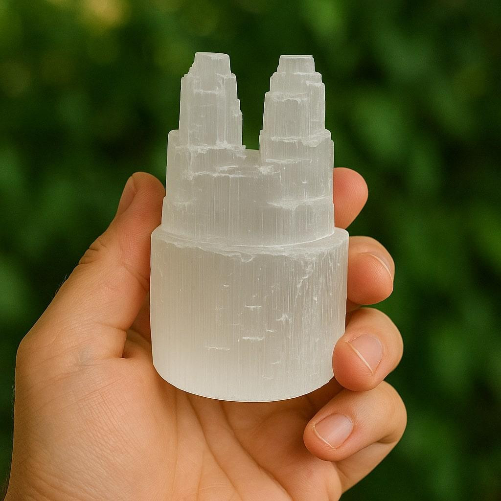 Selenit İkiz Kule - Temizleyici Taş - 10 cm Dekoratif Taş Obje