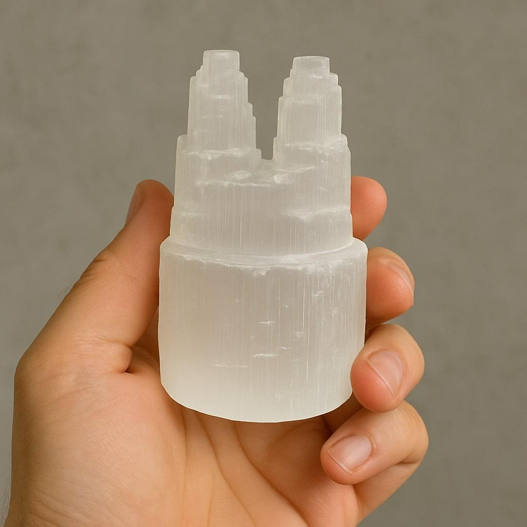Selenit İkiz Kule - Temizleyici Taş - 10 cm Dekoratif Taş Obje