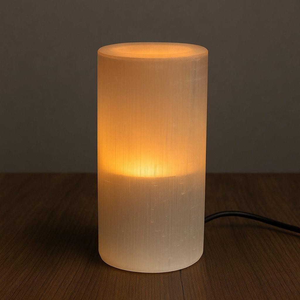 Selenit Taşı Lamba – 20 cm | Doğal Işıltı