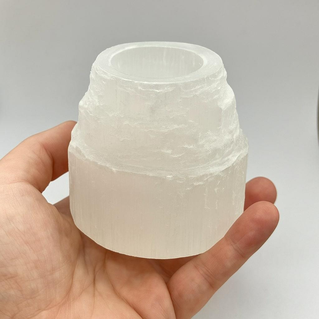 Selenit Taşı Mumluk - 8 cm - Kule Şeklinde Selenit Taşı Mumluk - 8 cm - Kule Şeklinde