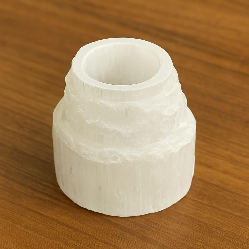 Selenit Taşı Mumluk - 8 cm - Kule Şeklinde Selenit Taşı Mumluk - 8 cm - Kule Şeklinde