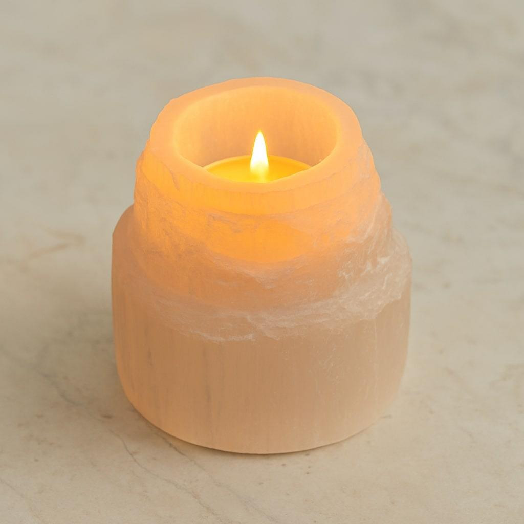 Selenit Taşı Mumluk - 8 cm - Kule Şeklinde Selenit Taşı Mumluk - 8 cm - Kule Şeklinde