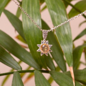 Çiçek Model Sitrin Taşı Gümüş Kolye - 2