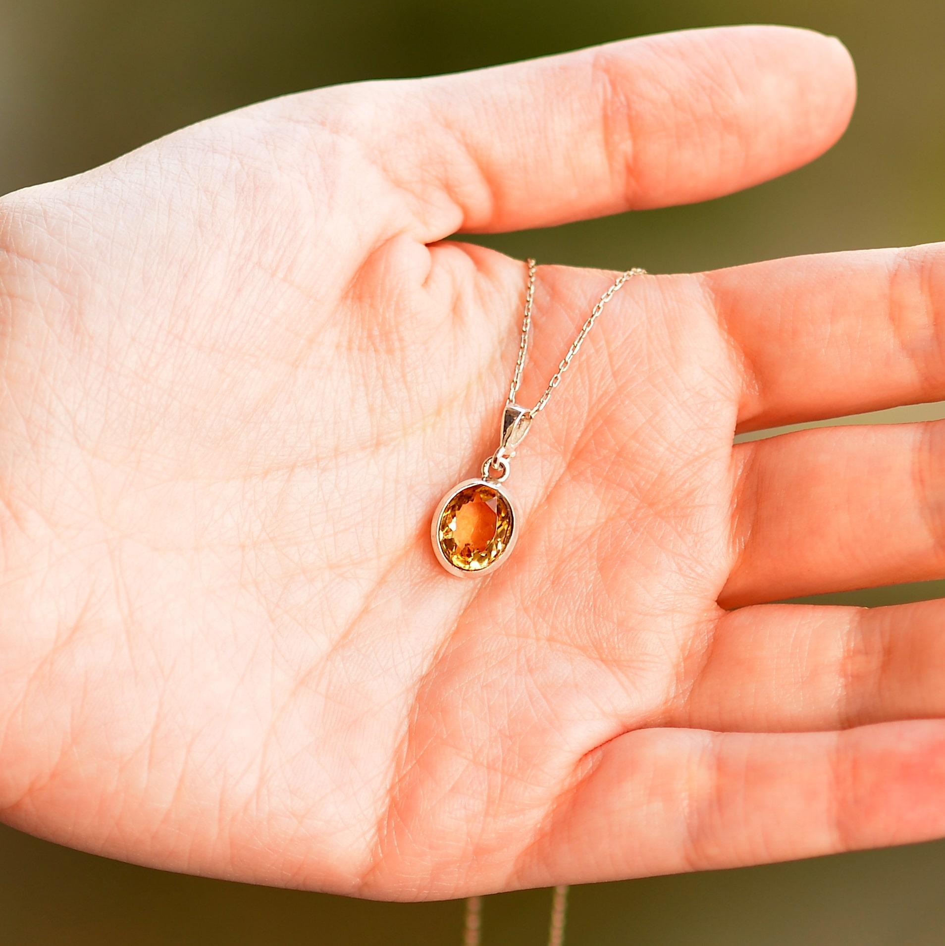 Sitrin Stone Silver Necklace