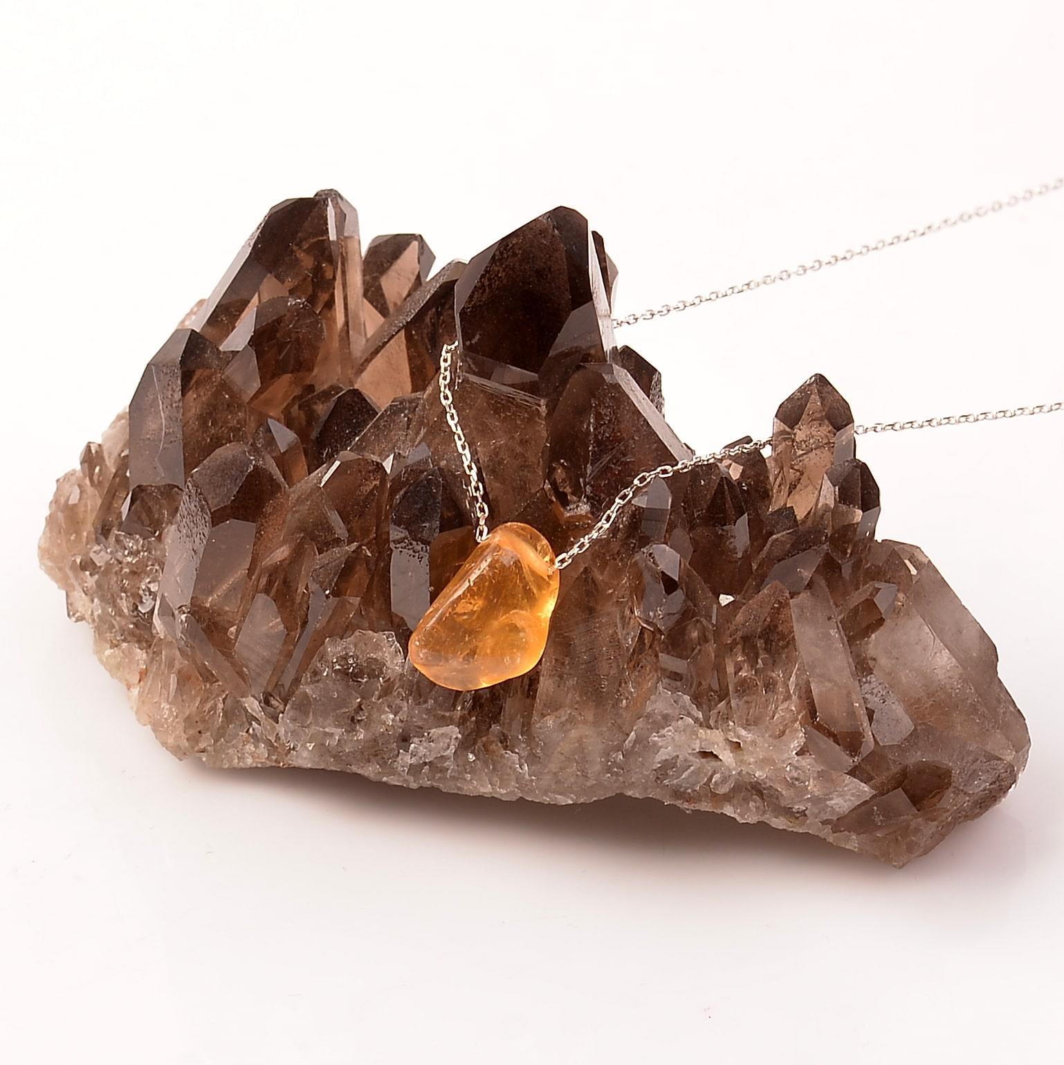 Sitrin Stone Silver Necklace Small