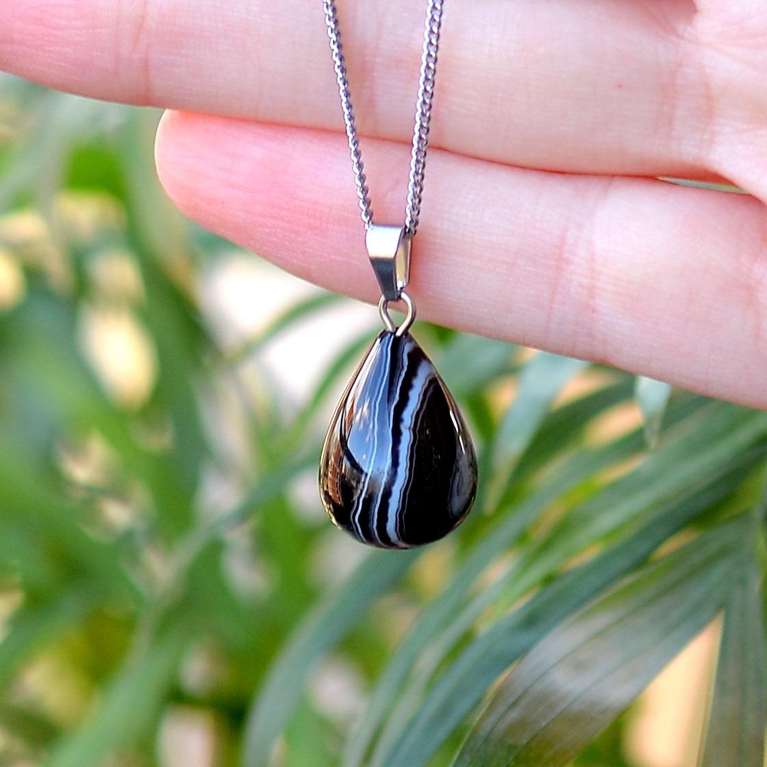 Black Agate Stone Drop Necklace