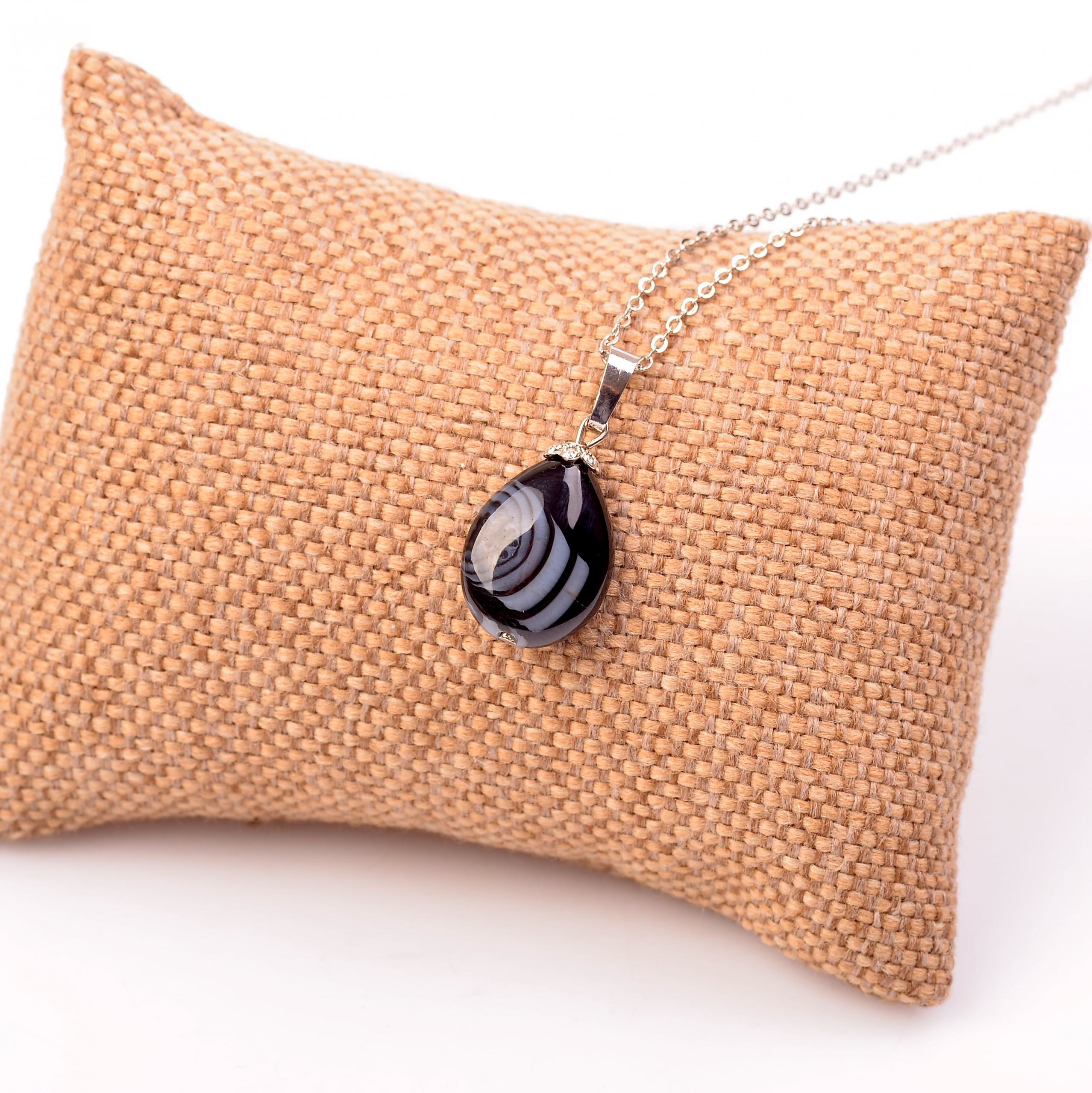 Black Moiré Agate Stone Drop Necklace