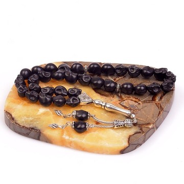 Siyah Renk Kuru Kafa Turkuaz Taşı Tesbih (8*10 mm) Pres Turkuaz - 2