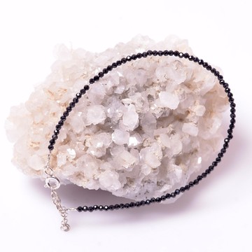 Siyah Spinel Taşı Gümüş Bileklik - 2 mm - 2