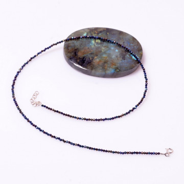 Siyah Spinel Taşı Gümüş Kolye - 2 mm Çok İnce - 2