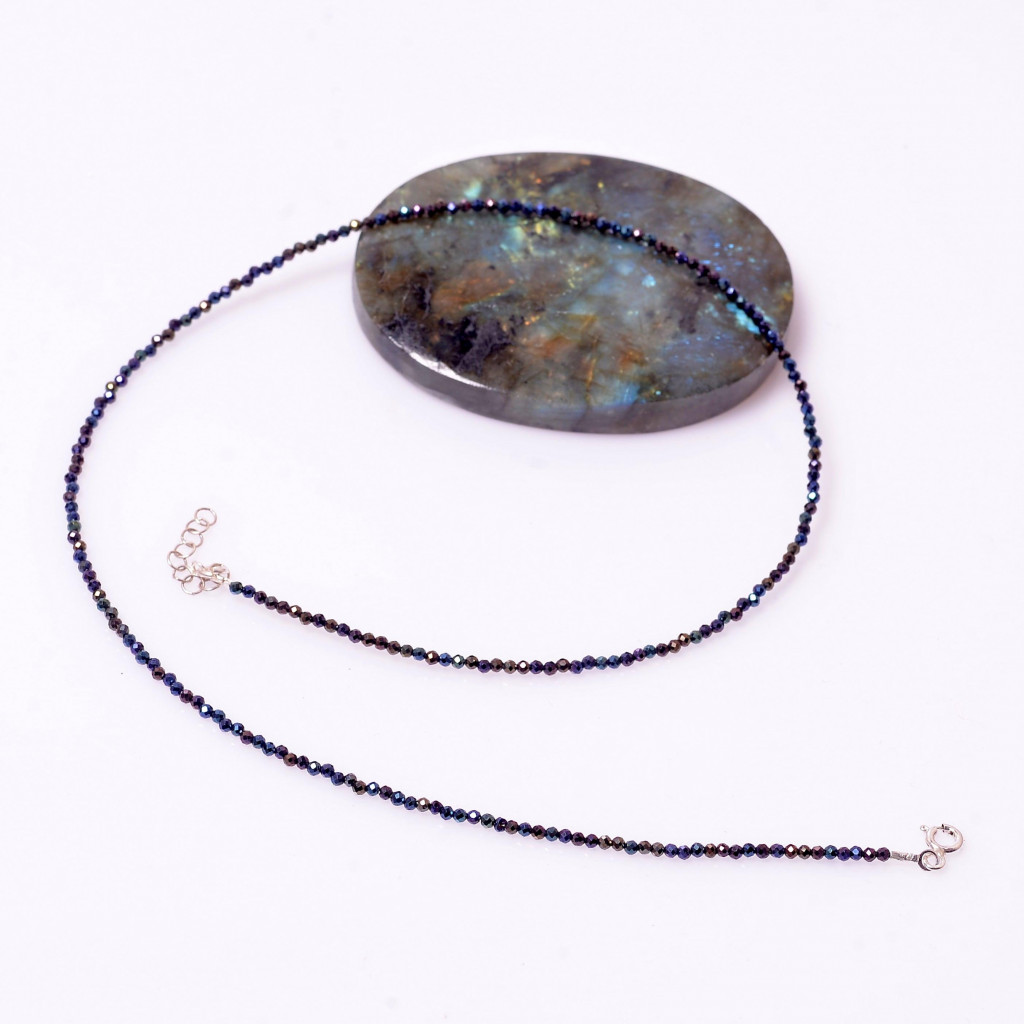 Siyah Spinel Taşı Gümüş Kolye - 2 mm Çok İnce