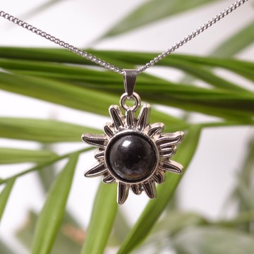 Siyah Turmalin Taşı Güneş Kolye - 2