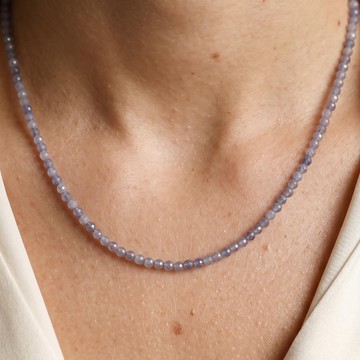 Tanzanit Taşı Faset Kesim Kolye – 3 mm – Paslanmaz Çelik - 1