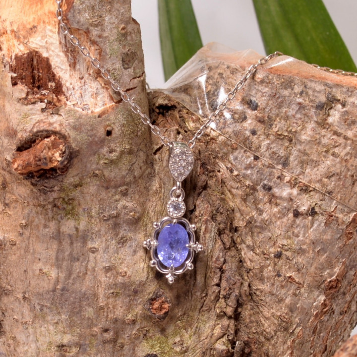 Tanzanit Taşı Kafesli Gümüş Kolye - 1