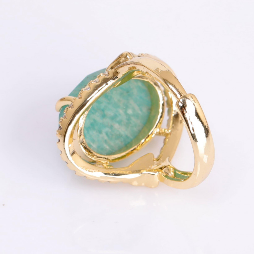 Taş Süslemeli Amazonit Taşı Yüzük - Altın Renkli Ayarlamalı Yüzük