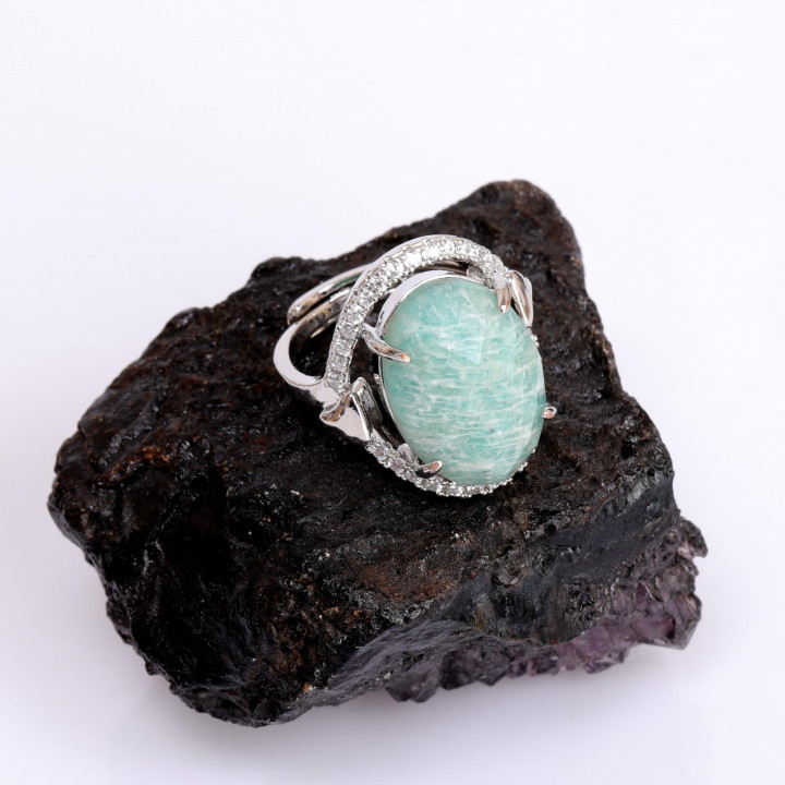 Taş Süslemeli Amazonit Taşı Yüzük - Ayarlamalı Yüzük - 2