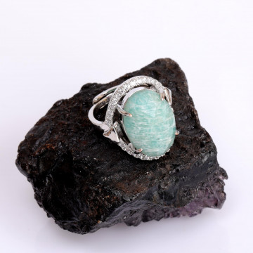 Taş Süslemeli Amazonit Taşı Yüzük - Ayarlamalı Yüzük - 2