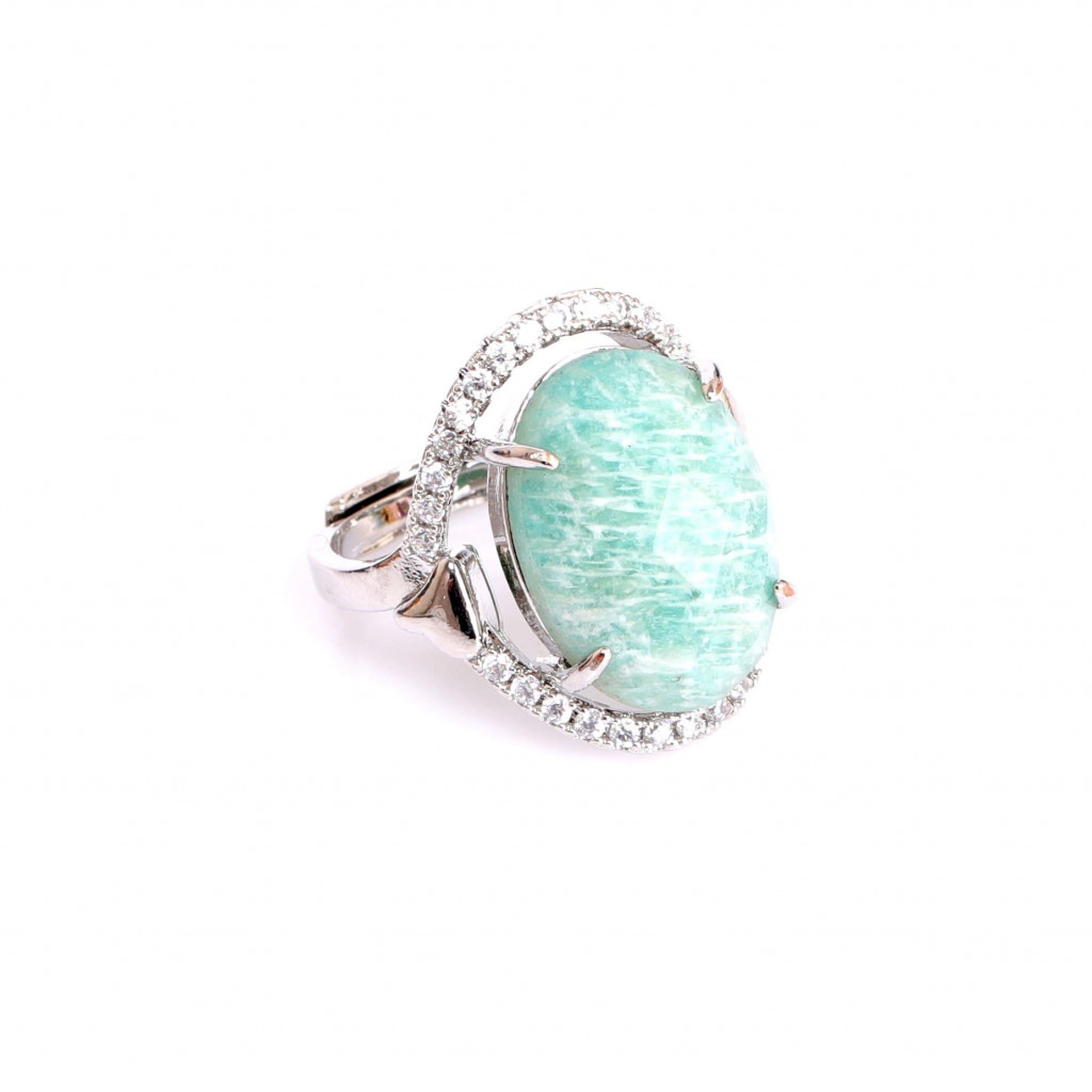 Taş Süslemeli Amazonit Taşı Yüzük - Ayarlamalı Yüzük