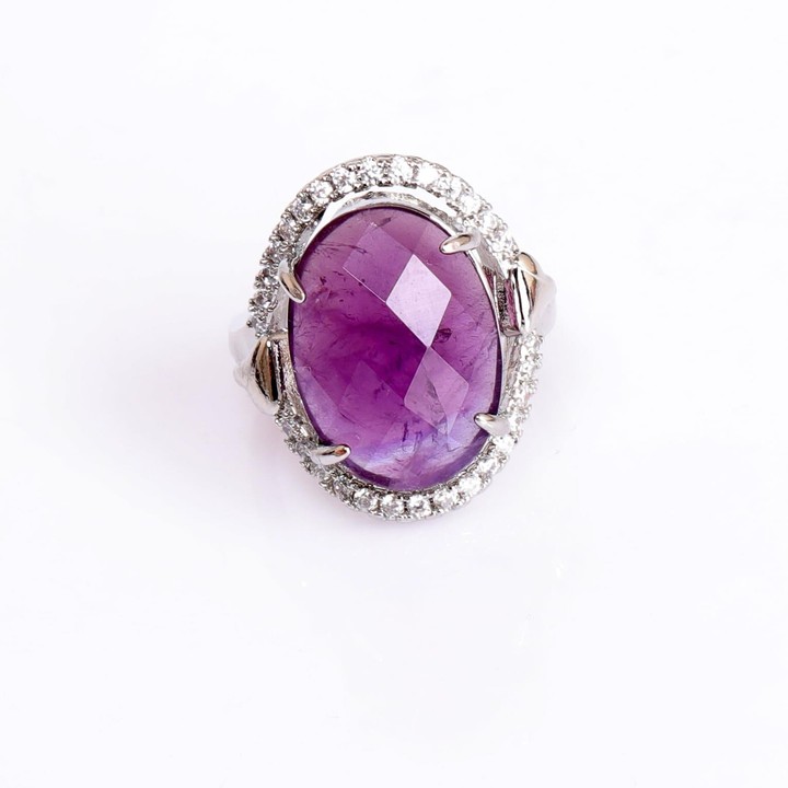 Taş Süslemeli Ametist Taşı Yüzük - Ayarlamalı Yüzük - 2