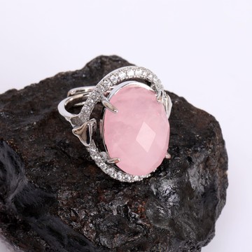 Taş Süslemeli Pembe Kuvars Taşı Yüzük - Ayarlamalı - 2