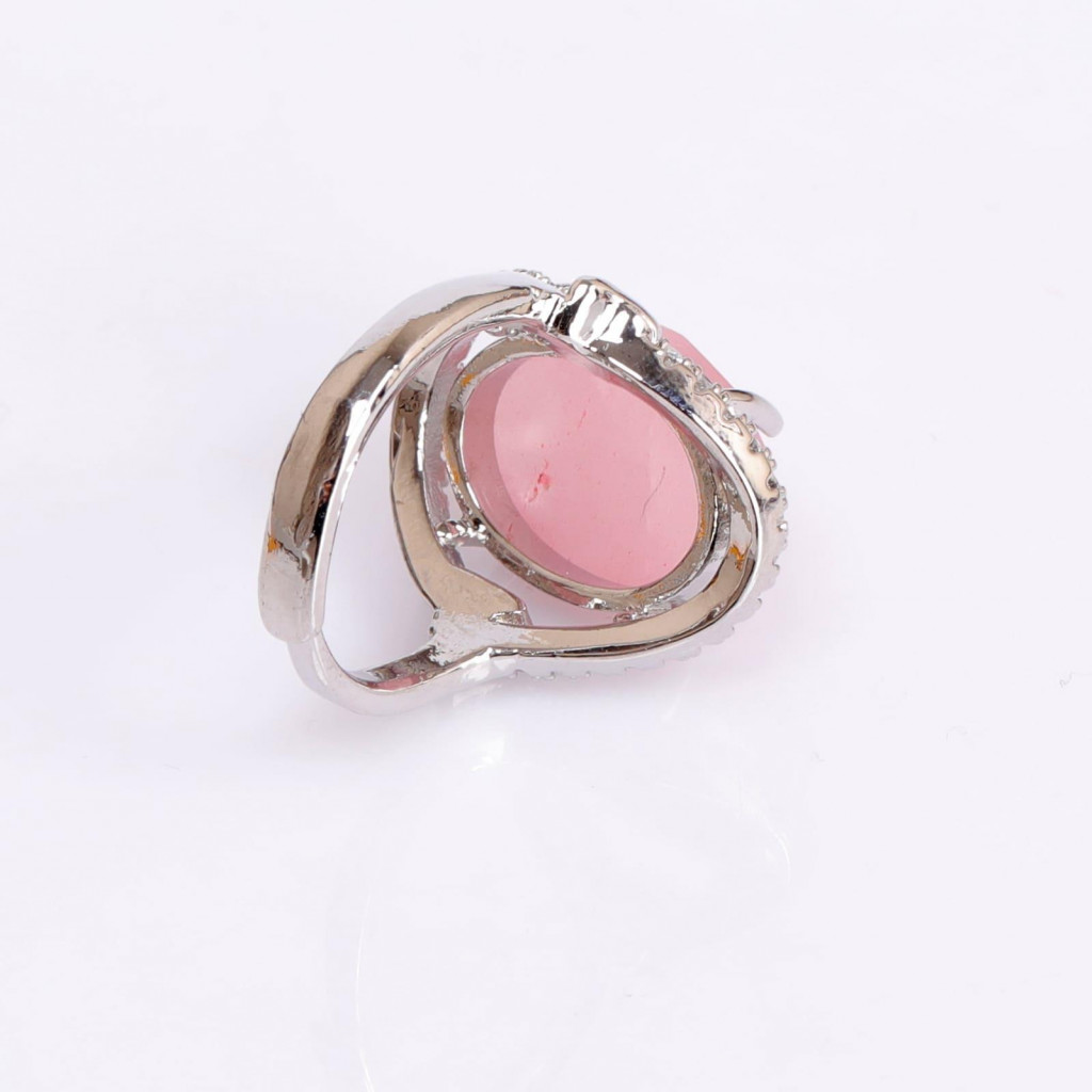 Taş Süslemeli Pembe Kuvars Taşı Yüzük - Ayarlamalı