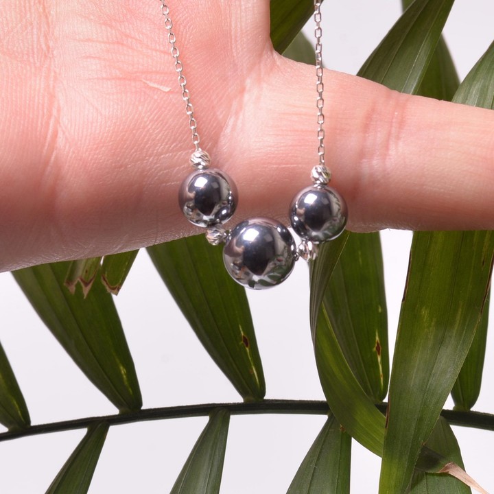 Terahertz Taşı Gümüş Kolye - Üç Top