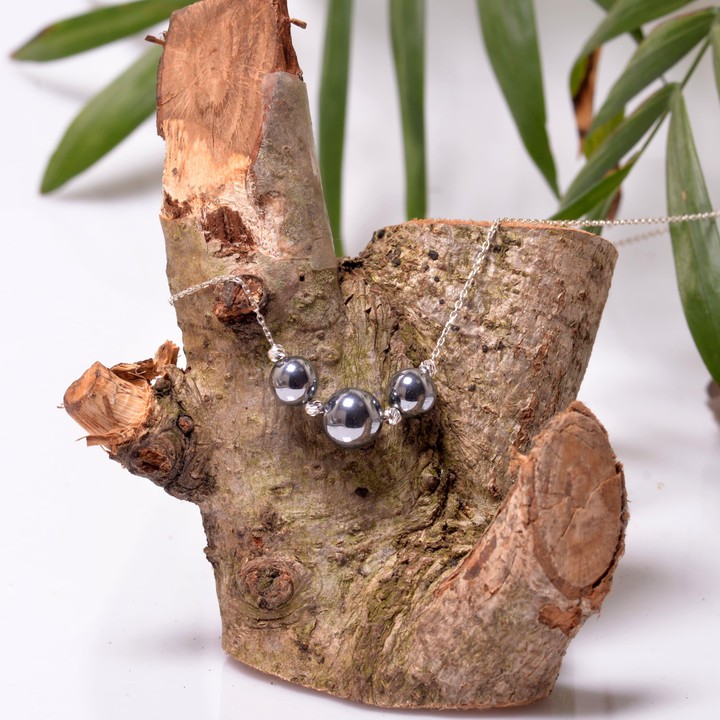 Terahertz Taşı Gümüş Kolye - Üç Top