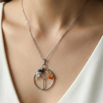 Terazi Burcu Hayat Ağacı Kolye - Paslanmaz Çelik - 1