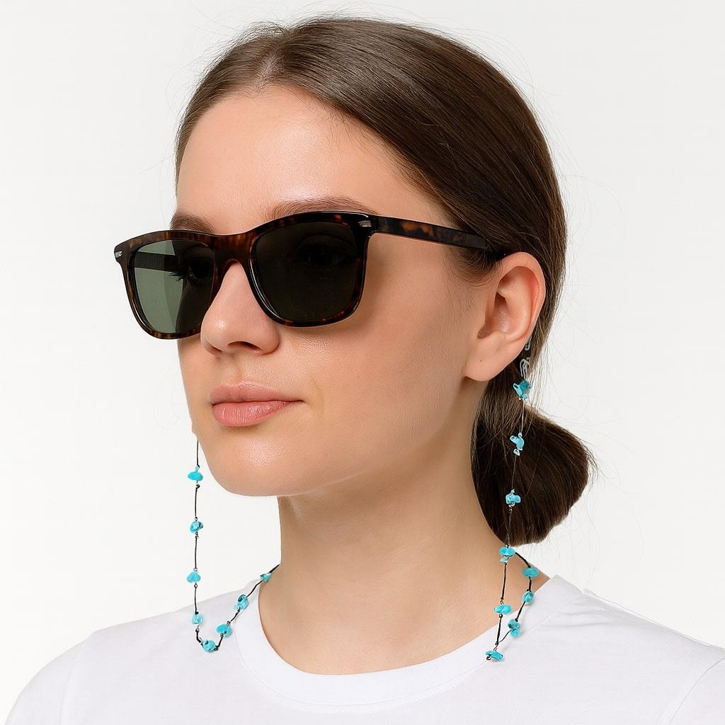 Turkuaz Taşlı Gözlük Askısı – Doğal Taş Gözlük İpi