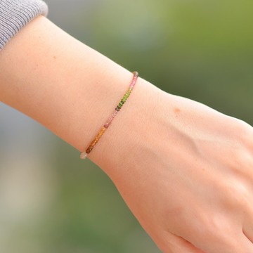 Turmalin Taşı Gümüş Bileklik ( 3 mm) - 2