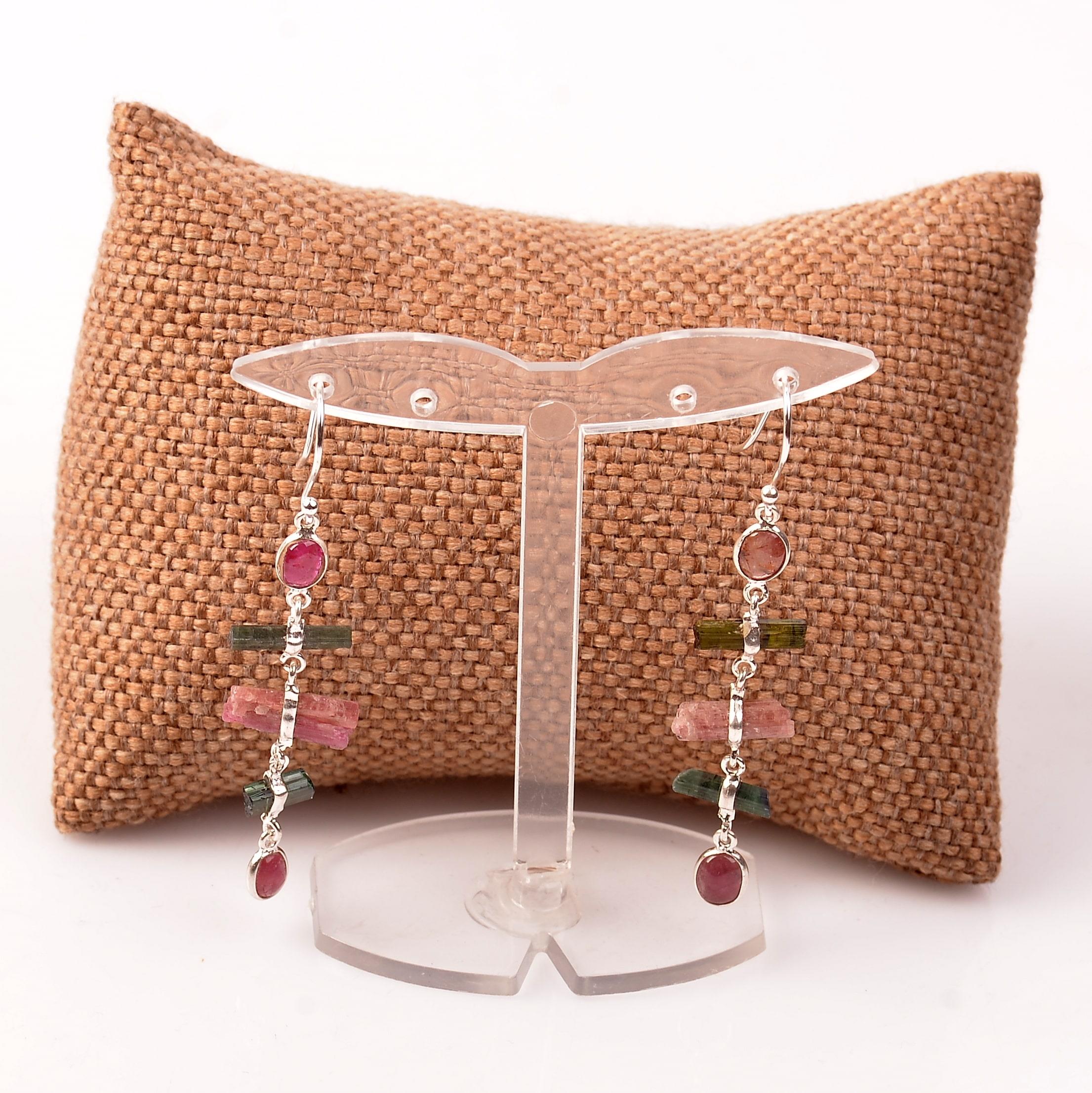 Turmalin Stone Silver Earrings Çubuk Turmalin
