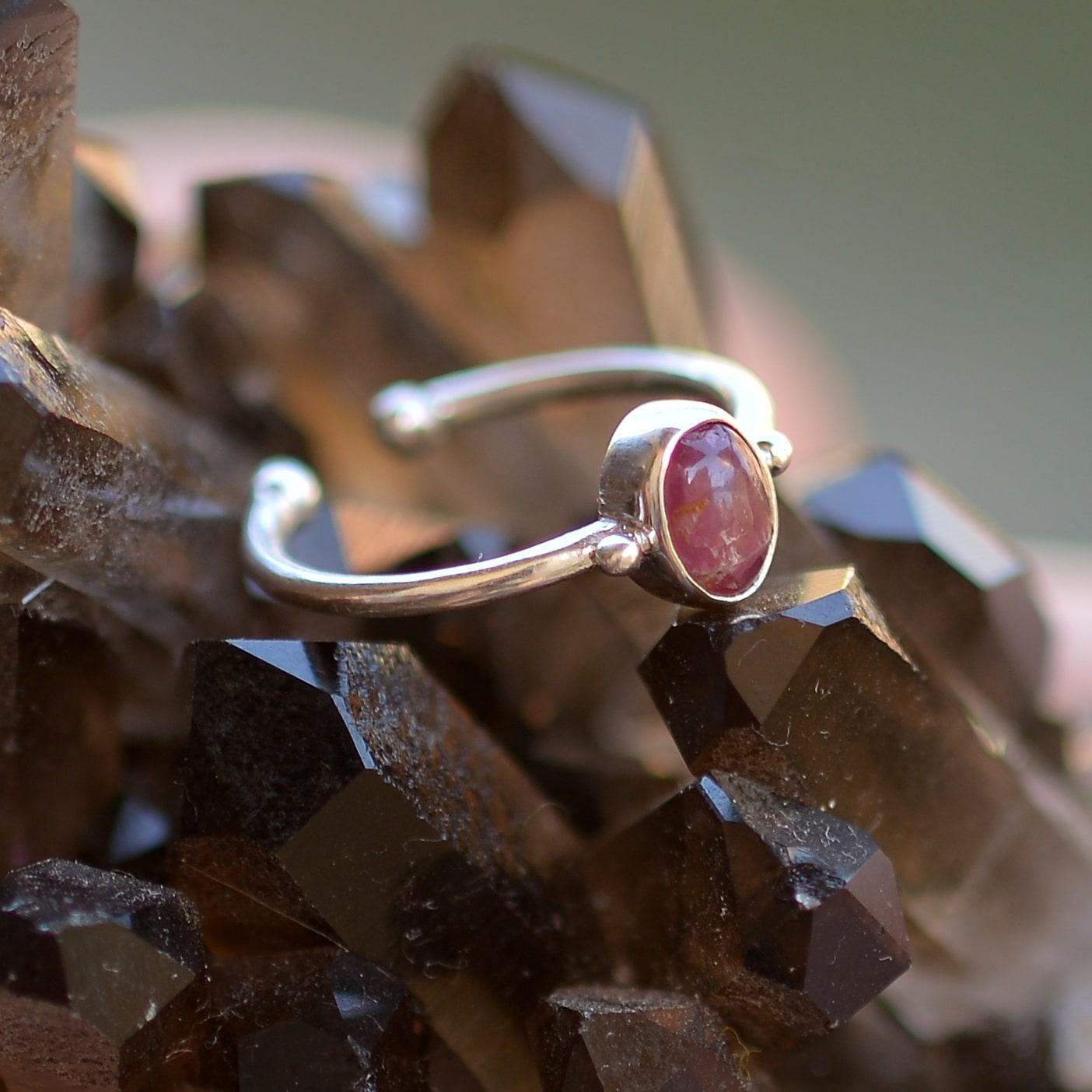 Turmalin Stone Silver Ring Adjustable