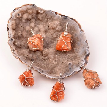 Turuncu Aventurin Taşı Kolye - Tel Sargılı - 2