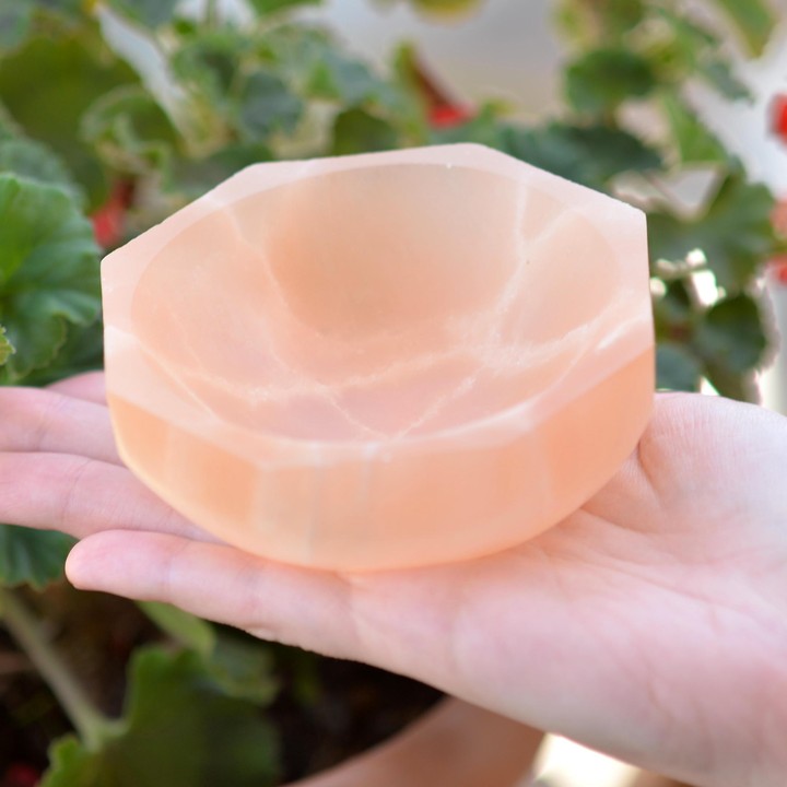 Turuncu Selenit Taşı Çanak - 8 Kenarlı Kase