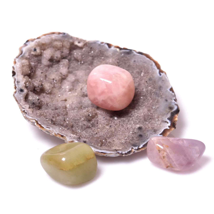 Üç Adet Doğal Taş Kütle - Açık Renkli Ametist - Pembe Kuvars - Aventurin Taşı