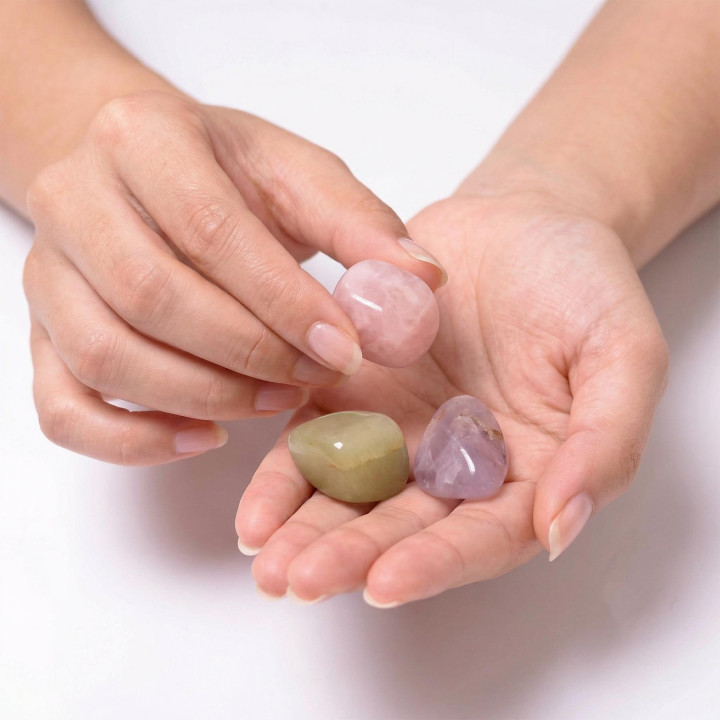 Üç Adet Doğal Taş Kütle - Açık Renkli Ametist - Pembe Kuvars - Aventurin Taşı