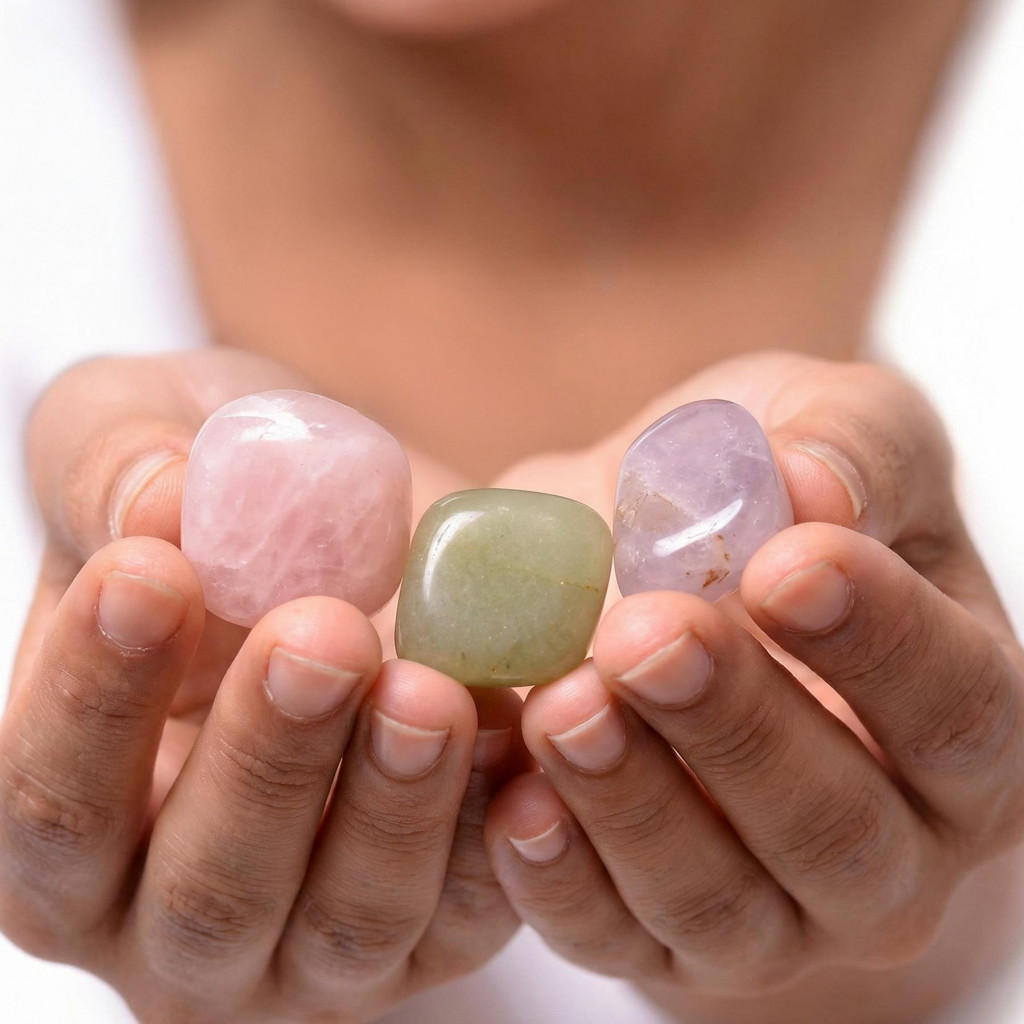Üç Adet Doğal Taş Kütle - Açık Renkli Ametist - Pembe Kuvars - Aventurin Taşı