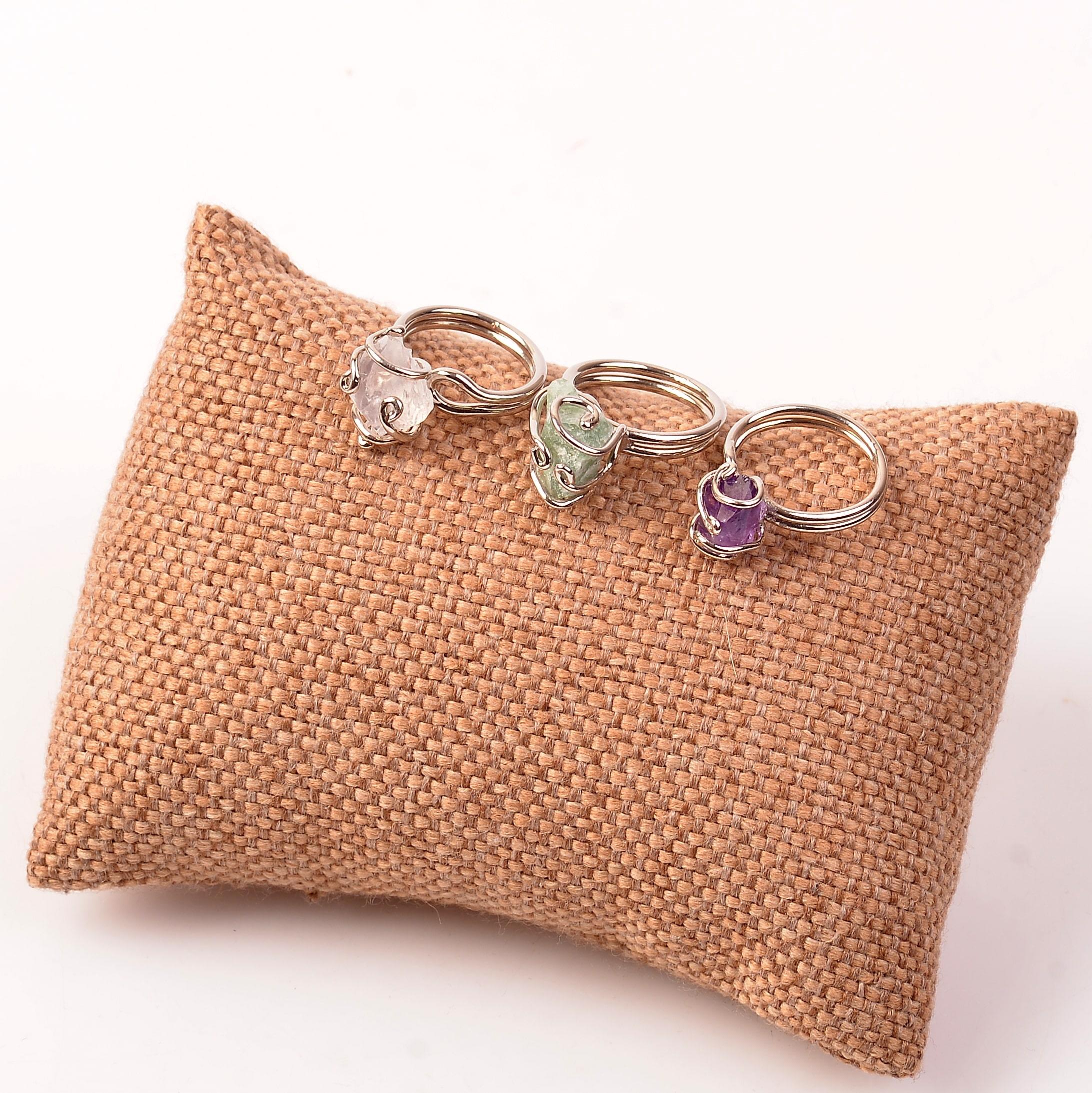 Three Ham Natural Stone Ring Amethyst Moonstone Aventurin Adjustable