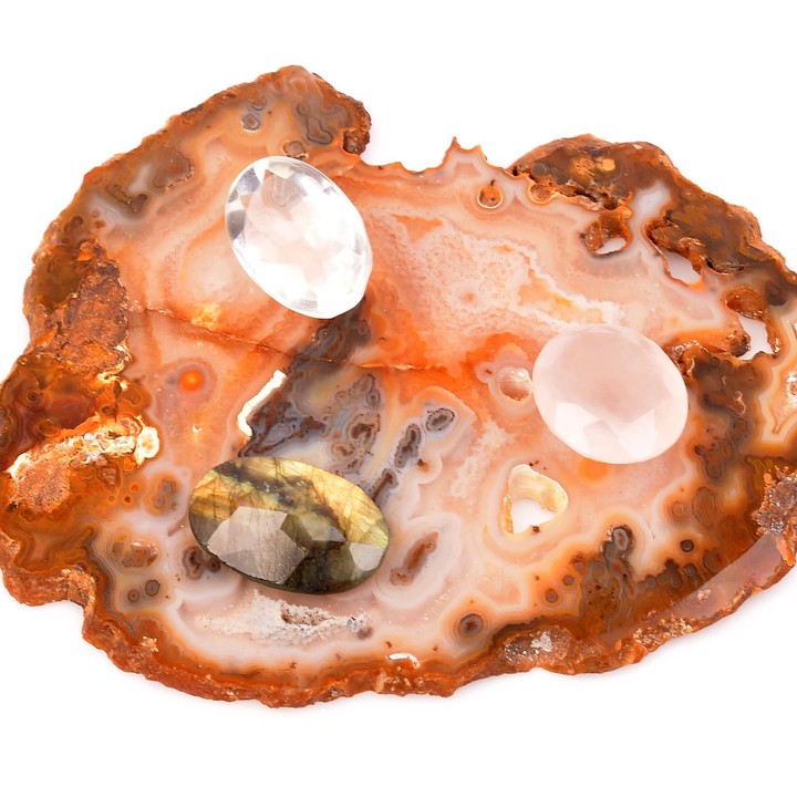 Üç Adet Doğal Taş Yüzük ve Kolye Taşı - Faset Kesim - 2