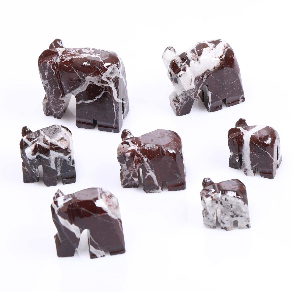 Elazığ Vişnesi 7 li Mermer Fil Seti - Dekoratif Fil Seti