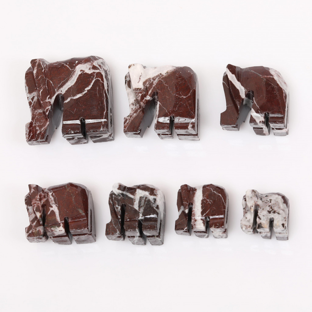 Elazığ Vişnesi 7 li Mermer Fil Seti - Dekoratif Fil Seti