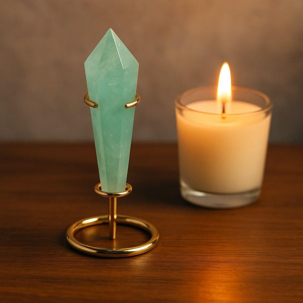 Vogel Kesim Florit Taşı / Metal Standlı Doğal Kristal Dekoratif Obje