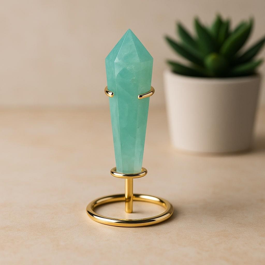 Vogel Kesim Florit Taşı / Metal Standlı Doğal Kristal Dekoratif Obje